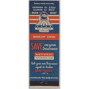 Front Strike Matchbook Cover National Auto Club San Francisco CA California